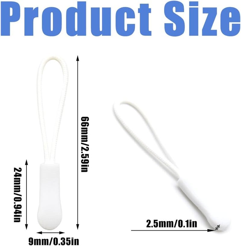 Ruidee 50 Pieces Zipper Pulls Zipper Tabs Zipper Pull Cord Extender Replacement Zipper Pulls for Backpacks, Jackets, Luggage, Purses, Handbags（White） - Image 2